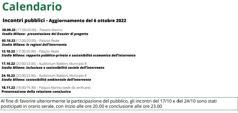 calendario stadio: incontri pubblici